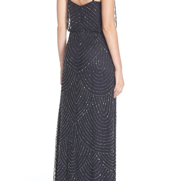 NEW Adrianna Papell Art Deco Beaded Blouson Gown in Charcoal [SZ 4‎ ] - Picture 4 of 7